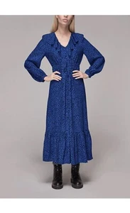NWT Whistles Diagonal Blue Multi Texture Print Maxi Dress US 6 UK 10 1489 - Picture 1 of 10