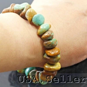 Green Turquoise Beacelet Rough Nugget Beads Stretch Elisa Healing Gemstone - Picture 1 of 5