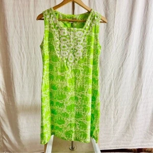 Barbara Gerwit Vintage Green Elephant Print Shift Dress Size Medium - Picture 1 of 9
