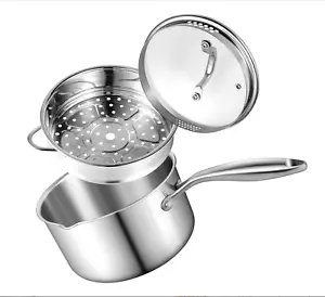 3,5 Quart Edelstahl Soßenpfanne mit Dampfgarer Korb, Mehrzweck Soßenpfanne - Bild 1 von 6