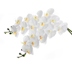 EZFLOWERY 2 Pcs 38’’ Artificial Real Touch Orchids Flowers 9 Heads Latex, White