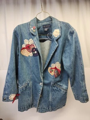 Chaqueta vaquera Gloria Vanderbilt para mujer azul jeans blazer, talla mediana, bordado Foto 1 de 4