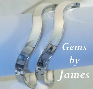 Bracelet 2 BANGLES HVY 48gr Hinge Smooth Wave SOLID 925 Sterling Silver Vtg MINT - Picture 1 of 9