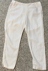 J. Jill Love Linen Pull On Pants Women's White 100% Linen Pockets LARGE Beach - Picture 1 of 5
