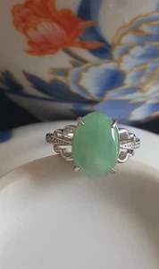 Genuine Light Green 5ct Jadeite Jade (Type A) 925 Silver Ring SIZE Adjustable - Picture 1 of 12