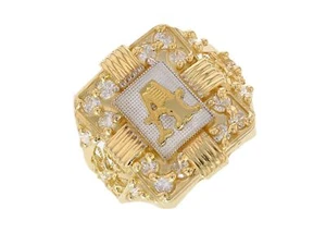 10k or 14k Two Tone Gold Mens Real Gold White CZ Accented Letter A Ring - Picture 1 of 3