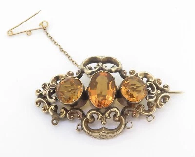 Broche antiguo de barra de citrinos dorados de oro amarillo de 9 quilates Val $1960 Foto 1 de 4