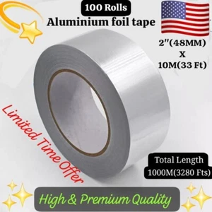100 Roll Aluminum Foil 2" X 10M Heat Resistnt Tape HVAC Insulation Furnce Duct - Picture 1 of 7