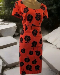COLLECTION DEBENHAMS womens red & black flower lined occasion dress size 14 - Picture 1 of 19