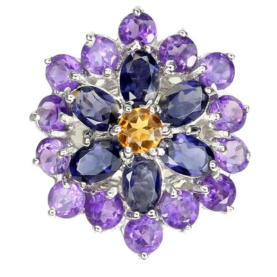 925 Sterling Silver Ring Oval Iolite Amethyst Citrine Gemstone Jewelry Size 7 - Image 1 of 4