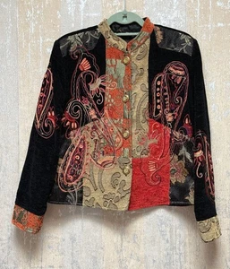 Vintage Julia Kim Blazer Jacke Patchwork bestickt Größe PM - Bild 1 von 7