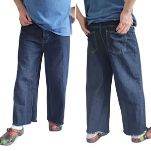 BOOHOO Jeans Uomo 32 Bottoni Fly Gamba Larga Orlo Grezzo Uomo - Foto 1 di 16