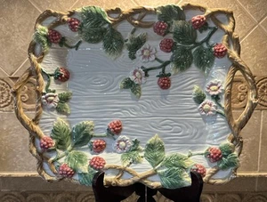 Fitz and Floyd Rectangular Serving Tray With berries And flowers - Picture 1 of 8