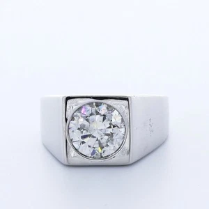 4 Carat F SI2 Round Cut Natural Certified Diamond 18k Gold Classic Men's Ring - Picture 1 of 4