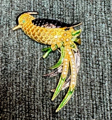 Broche prendedor vintage firmado por la esfinge Bird of Paradise Phoenix esmalte estrás Foto 1 de 4