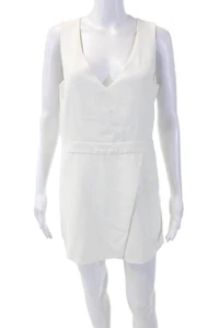 BCBGMAXAZRIA Womens Two Pocket V-Neck Sleeveless Zip Up Romper White Size 6 - Picture 1 of 6