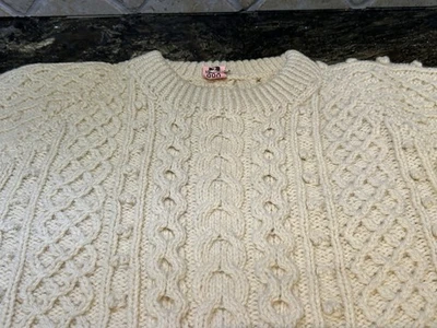 Vtg Irish Fishermans Aran Sweater Handmade 100% Wool Chunky Cable Knit Large - Image 1 of 4