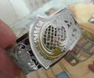 Chrom geätzt gemustert offenes Gitter Front Design Schnalle Stil Scharnier Armband - Bild 1 von 7