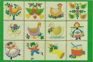 "Die zwölf Tage Weihnachten" buntes Quilt-Blockmuster, eine Punzen-Postkarte - Bild 1 von 2