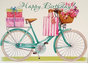 Kunst Gruß Happy Birthday Fahrrad Geschenke Blumenkorb - Bild 1 von 1