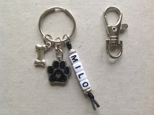 Personalised Name Dog Glitter Paw Bag Charm Keyring, Dog Loss, Memorial Keepsake - Picture 1 of 8