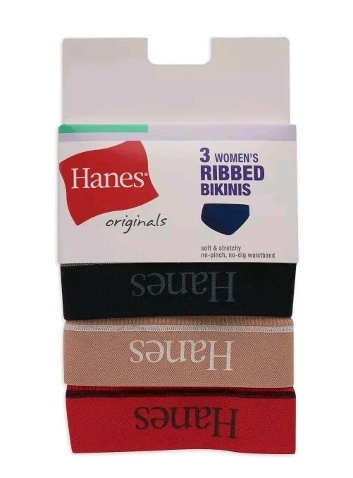 4 PACK HANES ORIGINALS WOMEN'S RIBBED HI LEGS & RIBBED BIKINIS 3 PER PACK 2XL 9
