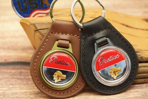 RARE VINTAGE 1970s PONTIAC Leather CAR Key Chain Ring Fob NOS - Foto 1 di 6