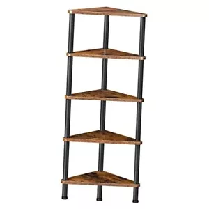 Corner Shelf Stand, Industrial 5 11.8"L x 11.8"W x 45.3"H Rustic Brown + Black - Picture 1 of 7