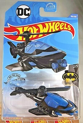 2020 Hot Wheels #195 Batman 2/5 BATCOPTER Black-Blue Steel Base w/Black Prop - Image 1 of 4