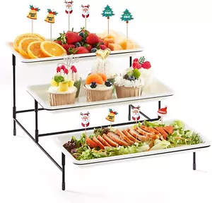 3-Tier Plastic Serving Tray – Crack-Proof Party Platter with Metal Display Stand - Picture 1 of 14