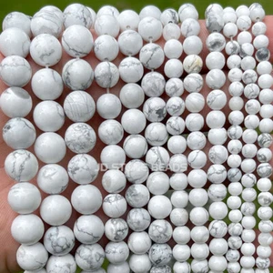 Venta caliente Cuentas sueltas redondas de piedras preciosas de howlita blanca natural 4 mm 6 mm 8 mm 10 mm 12 mm - Imagen 1 de 8