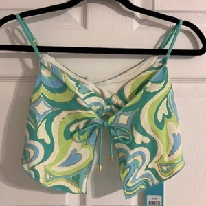 Beach Bunny Keoni Top Swirl Print Tie Front Swim Top Adjustable Straps - Bild 1 von 10