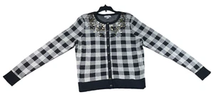 Charter Club Cardigan Sweater Womens Size Large Black White Plaid Sequined New - Picture 1 of 7