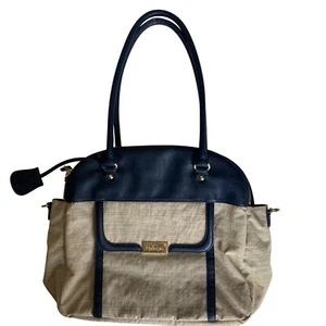 Kipling Melany Shoulder Bag Satchel Beige Navy Crossbody Strap Work Travel - Picture 1 of 19