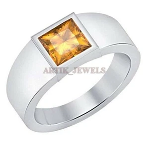 Natural Citrine Gemstone with 925 Sterling Silver Ring for Men's AJ670 - Picture 1 of 4