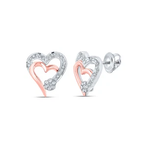 10kt Two-tone Gold Womens Round Diamond Heart Earrings 1/6 Cttw - Picture 1 of 1