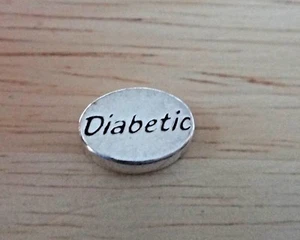 Sterling Silver Sm 11x8mm Oval says Diabetic Diabetes Bead to make own bracelet - Picture 1 of 5