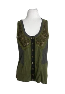 BKE Damen Pieced Weste Größe M Grün Grau Perlen Boho Strick - Bild 1 von 9