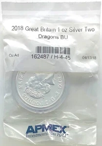 2018 Two Dragons 1oz. .999 Silbermedaille Kapsel / versiegelt - Bild 1 von 2