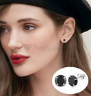 Retro Black Cubic Zirconia Stud Earrings 6MM Ear Piercing 925 Sterling Silver UK