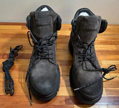 Nuevo con caja AllSaints Zapatos para Hombres Gris Carbón 8M Donte Botas de Cuero Cordón Foto 1 de 4