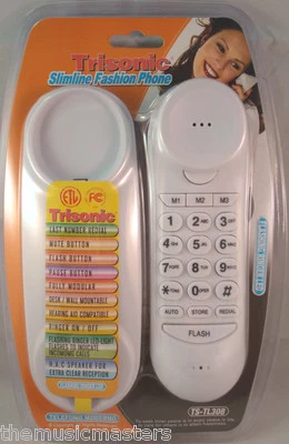 Escritorio de pared blanco con cable delgado teléfono para el hogar teléfono fijo iluminado intermitente LED timbre Foto 1 de 2