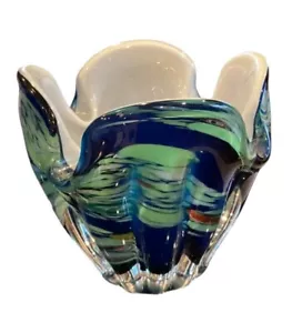 Vintage Norleans Japan Decorative Art Glass Heavy - Vase/Bowl Royal Blue - Picture 1 of 6