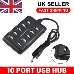 10 Port Hub USB 2.0 High Speed Black Multiple Splitter Adapter Extension Cable - Picture 1 of 16