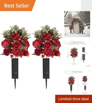 Christmas Cemetery Flowers for Grave: 2 Pcs Artificial 24 Heads Large Red - Image 1 of 4