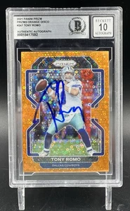 Tarjeta coleccionable Prizm Orange Disco 2021 Tony Romo #247 firmada autografiada BAS 10 - Imagen 1 de 2