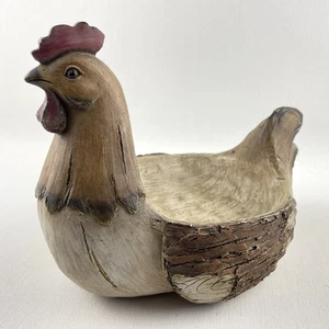Hen Chicken Egg Bowl Wood Effect Resin Vintage & Rustic Style - Picture 1 of 7