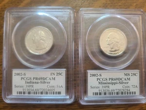 2002 S Silver Proof Quarters: Mississippi & Indiana PR69DCAM PCGS - Picture 1 of 10