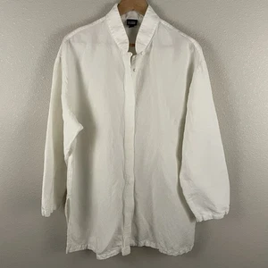 Blusa Eileen Fisher Mujer L Marfil Gran Tamaño Tapeta Oculta Manga Larga Artística - Imagen 1 de 5
