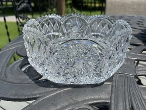 American Brilliant Bowl Cut Crystal Fruit Serving Centerpiece Flower Saw Tooth - Picture 1 of 10